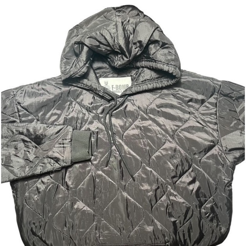 F-Bomb Morale Mens Sz L Gear Woobie Quilted Hoodie Black Military-1527